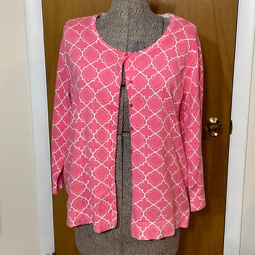Studio Works Womens XL Pink and White Cardigan Button Down
